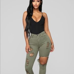 Fashion nova ripped olive green jeans